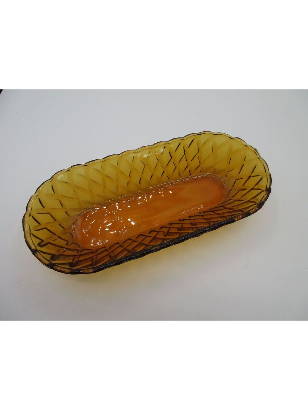 83. Vintage Amber Glass Leaf Catch-All Trinket Dish Fall Decor